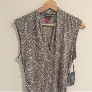 NWT Vince Camuto Grey Sleeveless Ruched Top
